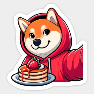 Shiba Inu Strawberry Pancakes Selfie Time Sticker